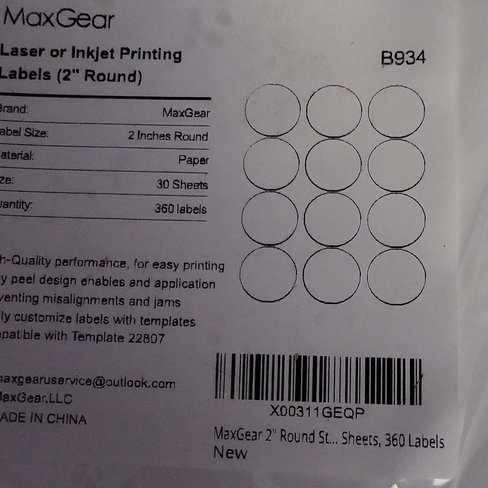 NWt 2 Inch White Round Labels for Home Office. 30 Shhets Of 12